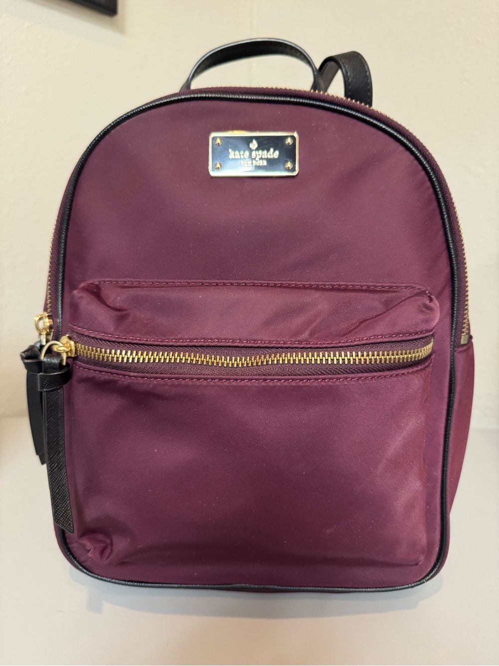 kate spade burgundy mini nylon backpack with gold hardware